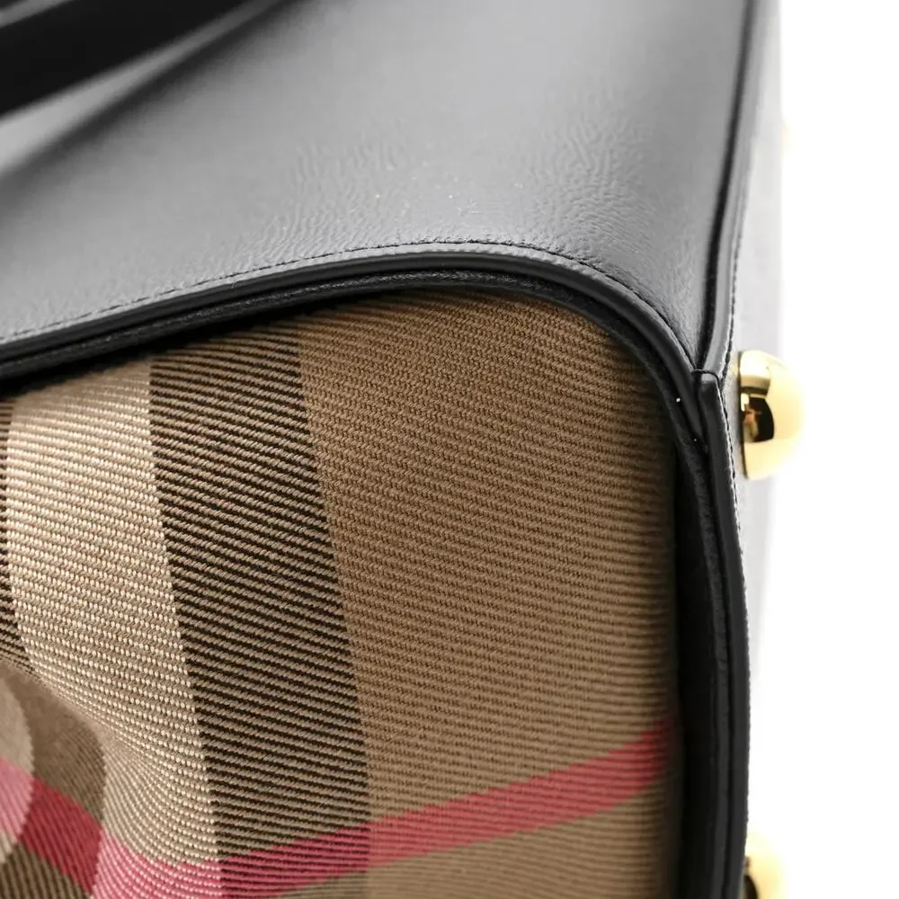 NWT BURBERRY BANWELL BLACK LEATHER CHECK CANVAS HOULDER TOTE BAG $ 1950 - Picture 12 of 13